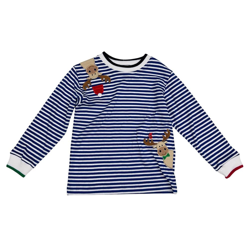 NWT Florence Eiseman Size 4T Christmas Moose on Striped Tee